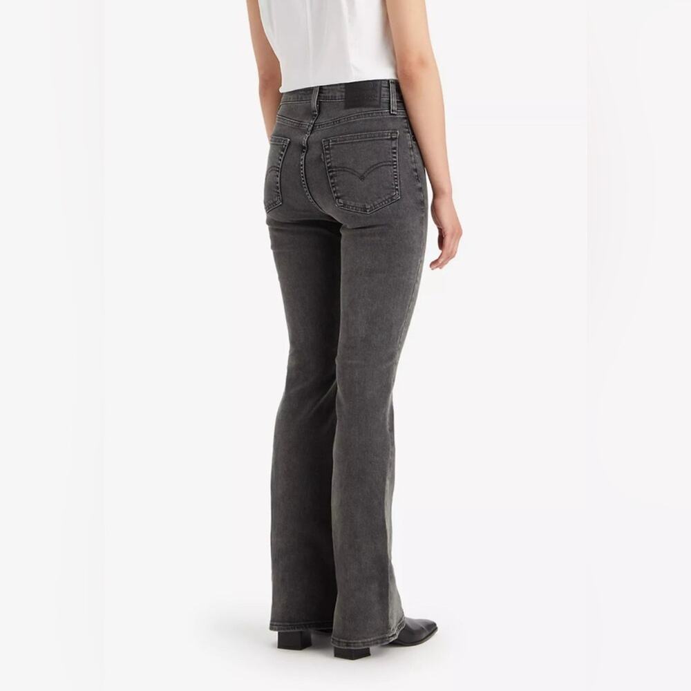 NEW LEVI’S HIGH RISE FLARE GREY BLACK STRETCH DENIM JEANS SZ 33x34 - Picture 2 of 14